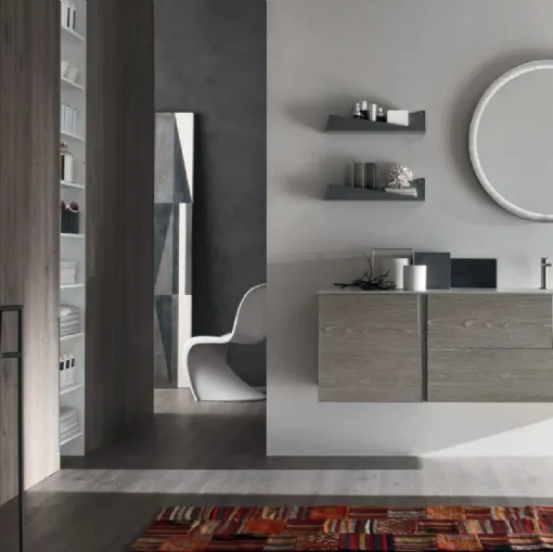 Mobile da Bagno in melaminico French Grey effetto legno e maniglie in Fenix Grigio Wector 10 di Ardeco