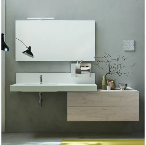 Mobile da Bagno sospeso in melaminico Nodato Bianco con top in metallo Wind 43 di Ardeco
