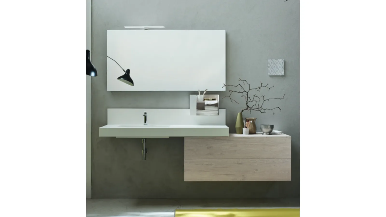 Mobile da Bagno sospeso in melaminico Nodato Bianco con top in metallo Wind 43 di Ardeco