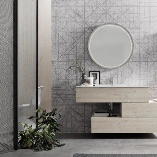 Mobile da Bagno sospeso in melaminico Nodato Bianco con top in mineralmarmo Wind 47 di Ardeco