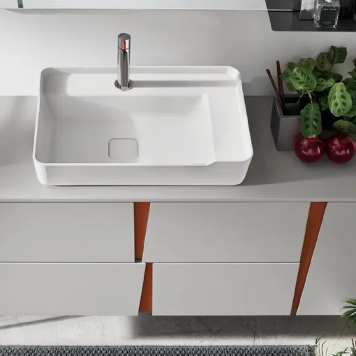Mobile da Bagno in laccato Grigio Londra opaco con maniglie in laccato Mattone opaco Wector 07 di Ardeco