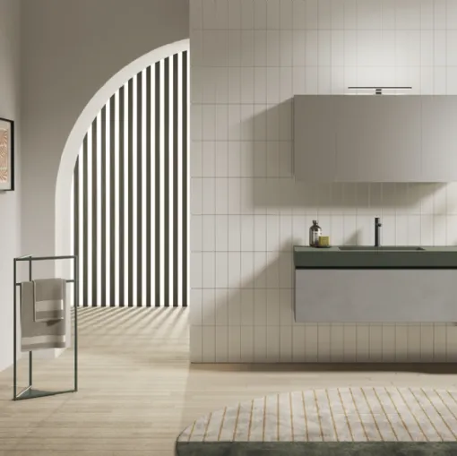 Mobile da Bagno sospeso Yang 13 in melaminico Malta Grigio e laccato Roccia opaco di Ardeco