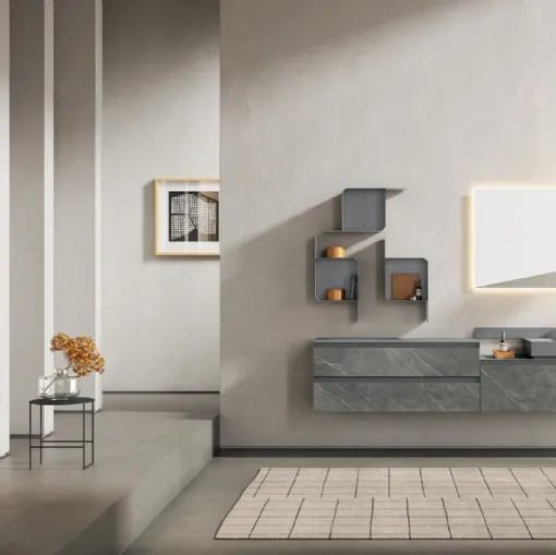 Mobile da Bagno sospeso Yoko 01 in gres Pietra Grey di Ardeco
