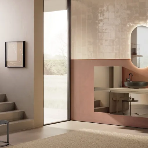 Mobile da Bagno sospeso Yoko 05 in vetro Bronzo e laccato Cappuccino opaco di Ardeco