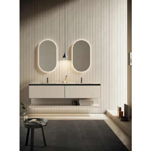 Mobile da Bagno sospeso Yoko 10 in laccato Conchiglia opaco di Ardeco