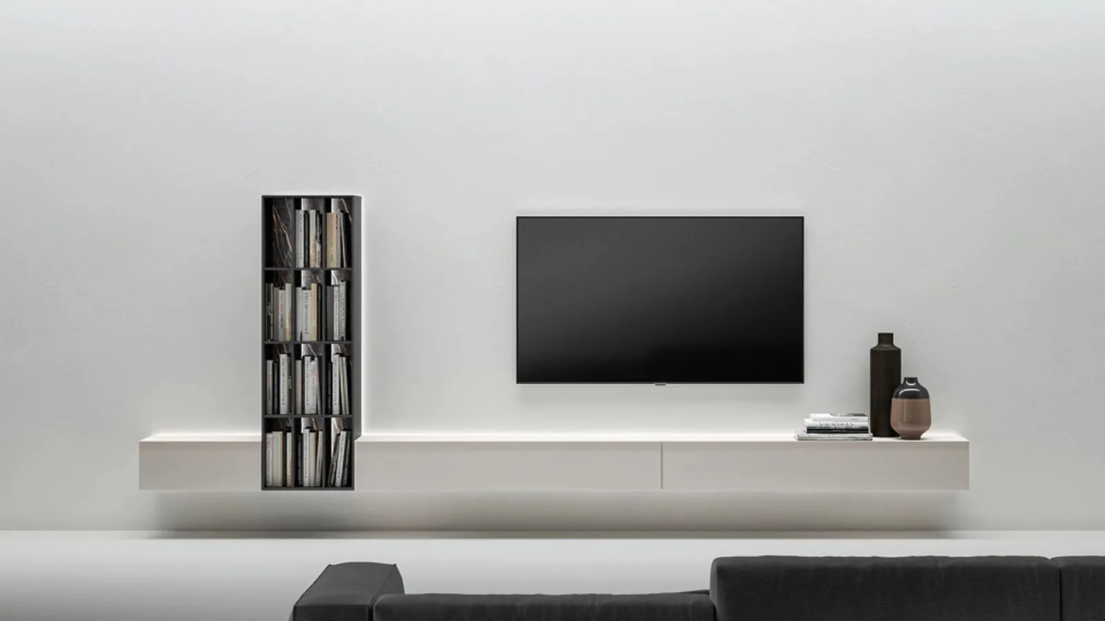 Mobile Porta Tv sospeso con Libreria di Caccaro