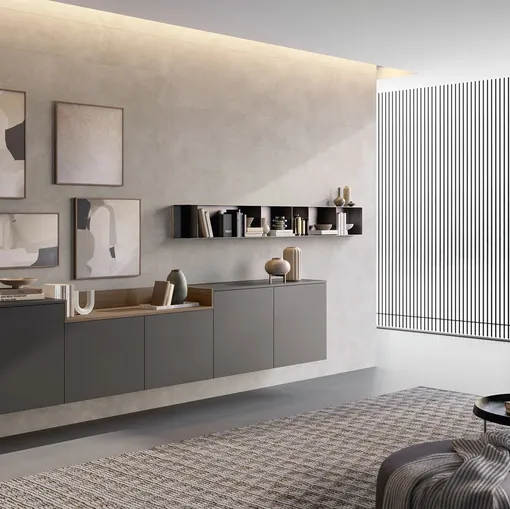 Mobile sospeso Living Time in laccato opaco di Arredo3
