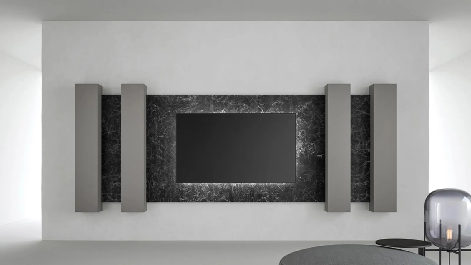 Parete Attrezzata Boiserie TV in Kera Nero Marquinia di Caccaro
