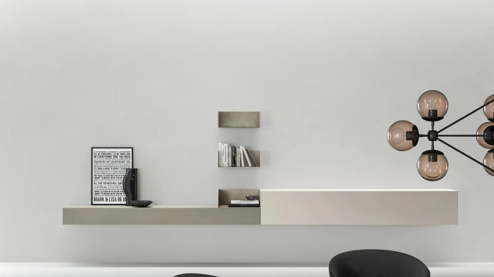 Parete Attrezzata Contenitori sospesi con Vani a giorno di Caccaro