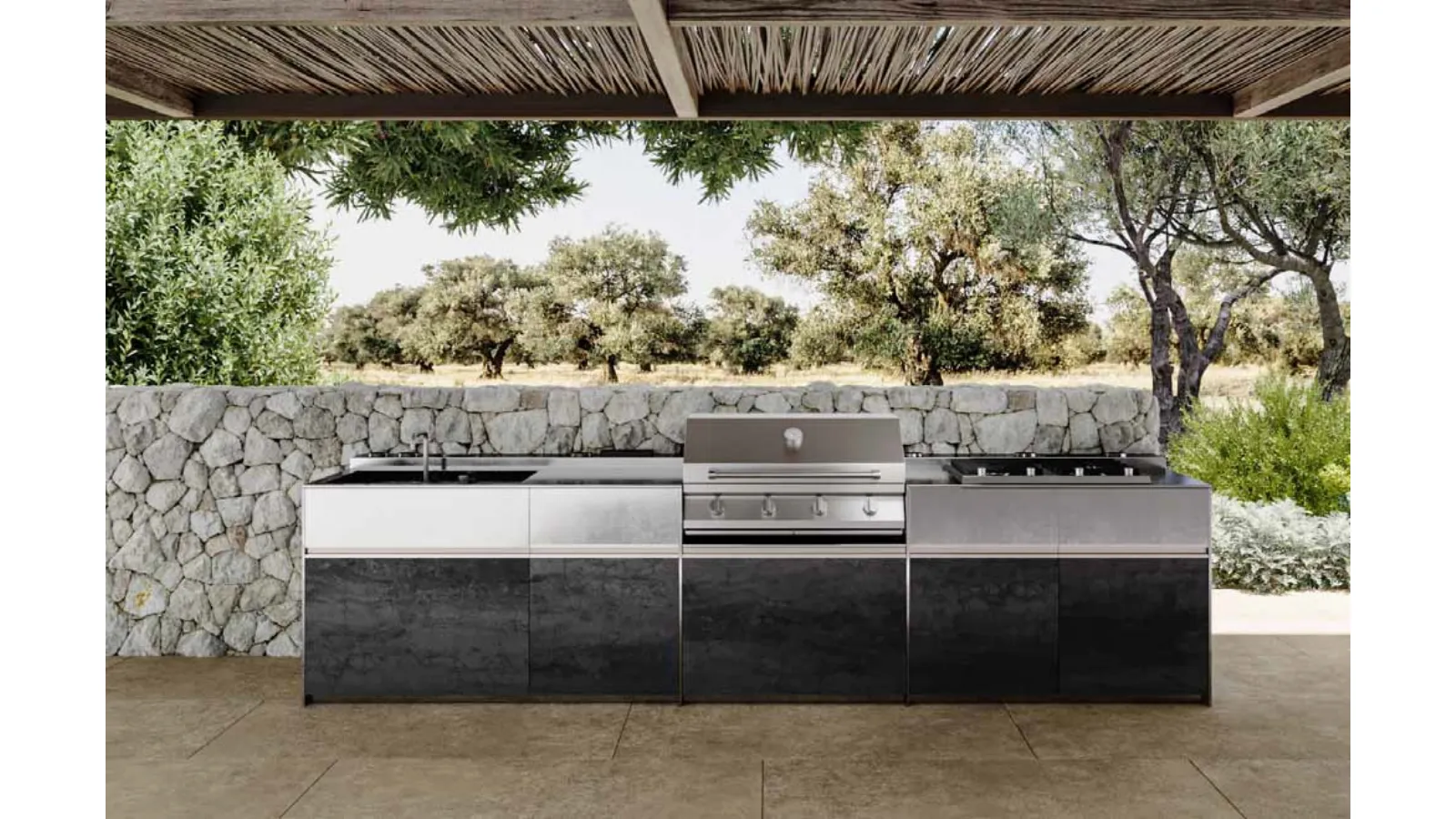 Cucina Design con isola in gres e acciaio inox Alberobello 1|4 di Zampieri Cucine