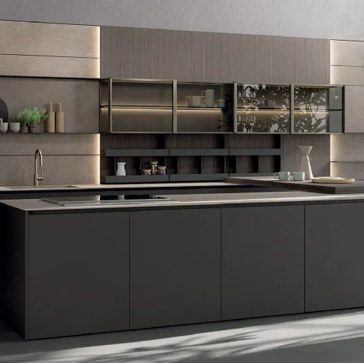 Cucina Design angolare in laccato opaco e vetro fumè Axis 02 di Zampieri Cucine