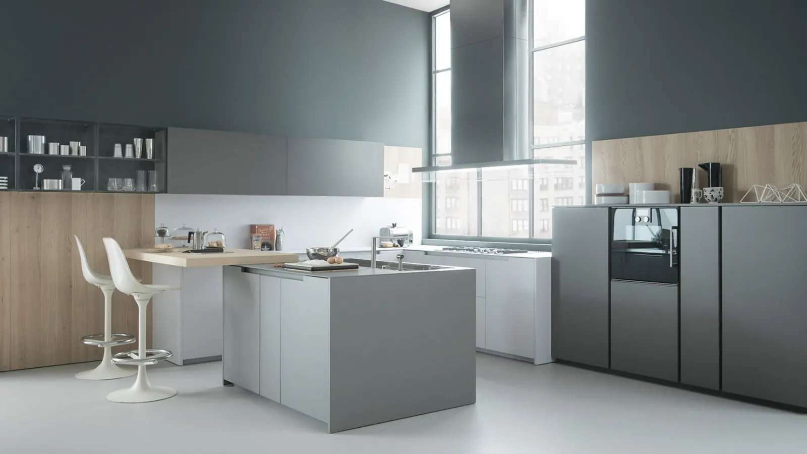 Cucina Design con penisola Fifty 04 in laccato opaco di Zampieri Cucine