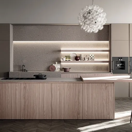 Cucina Design con isola Line 01 in legno di Zampieri Cucine