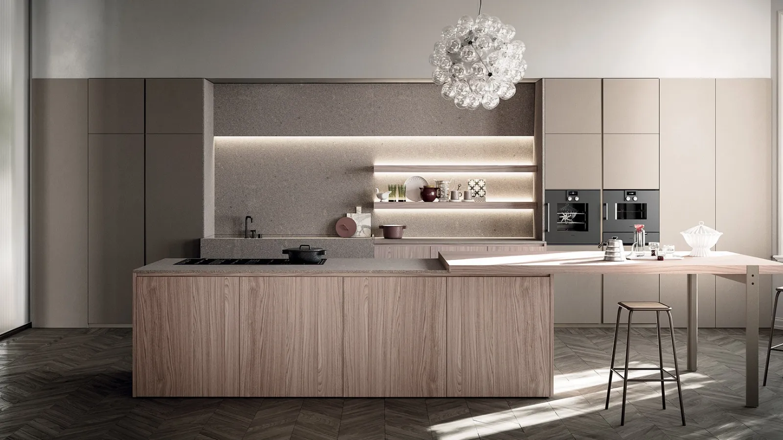 Cucina Design con isola Line 01 in legno di Zampieri Cucine