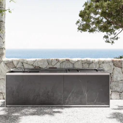 Cucina Design con isola Santorini 1|2 in gres e acciaio inox di Zampieri Cucine