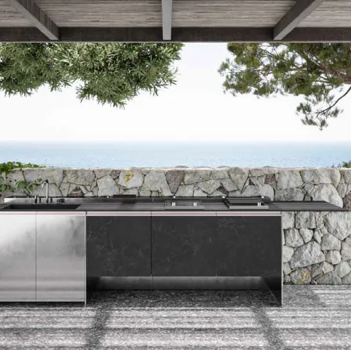 Cucina Design con isola Santorini 1|3 in gres e acciaio inox di Zampieri Cucine
