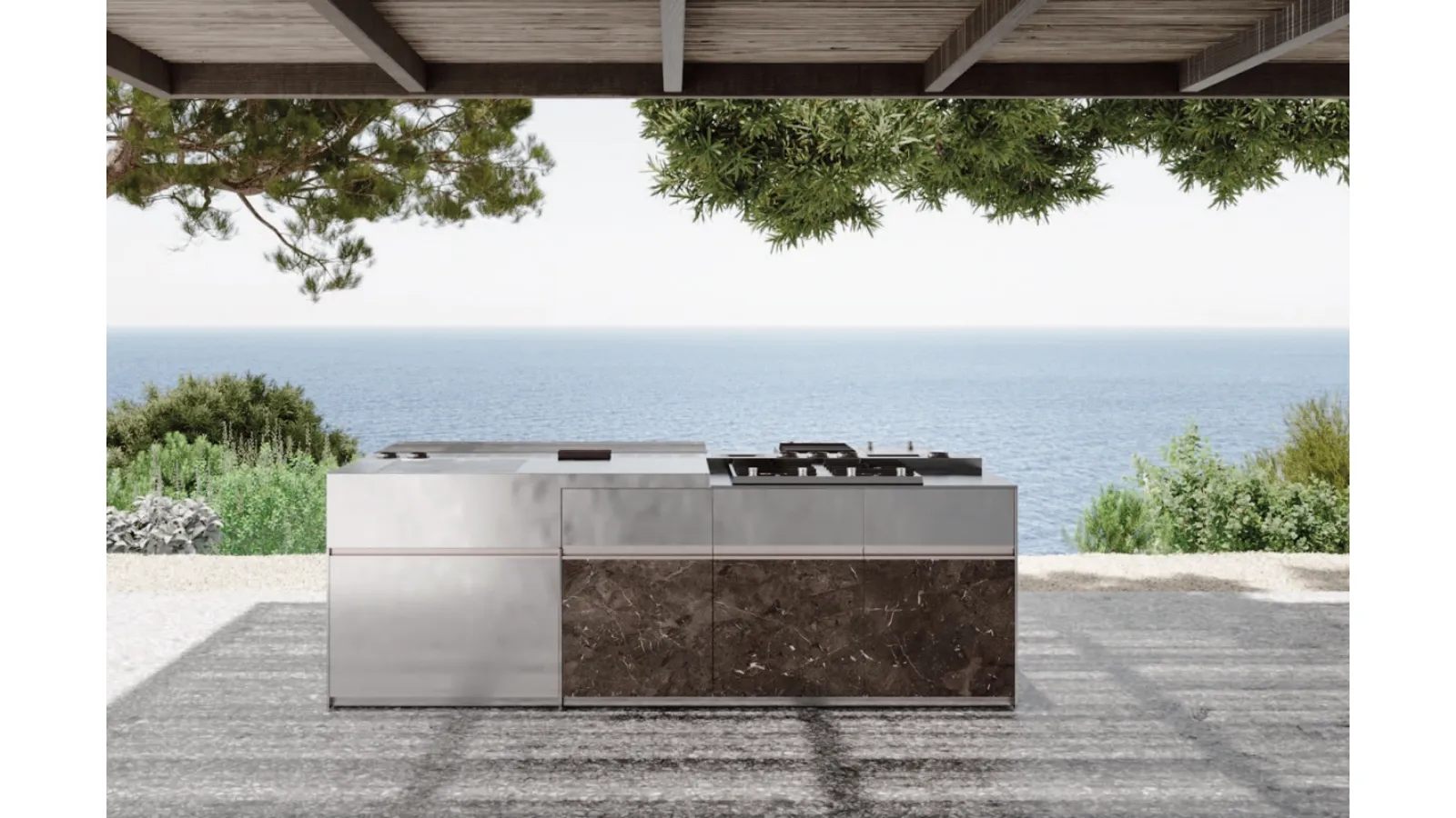 Cucina Design con isola Santorini 1|5 in  acciaio inox e gres di Zampieri Cucine