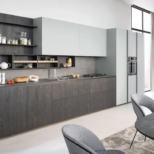 Cucina Design lineare in rovere Vulcano e laccato opaco Segni 02 di Zampieri Cucine