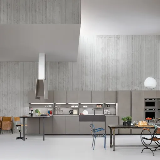 Cucina Design con penisola XP 01 in vetro acidato ed ecomalta di Zampieri Cucine