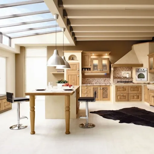 Cucina in Muratura con isola Carola in Rovere Naturale di Arrex