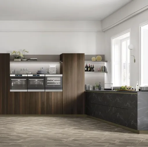 Cucina Moderne AL 32 09 in HPL effetto Marmo e Eucalipto di Arrex