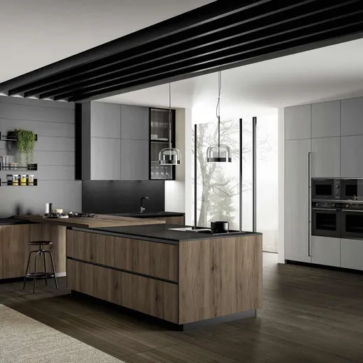 Cucina Moderna in rovere con penisola Asia 03 di Arredo3