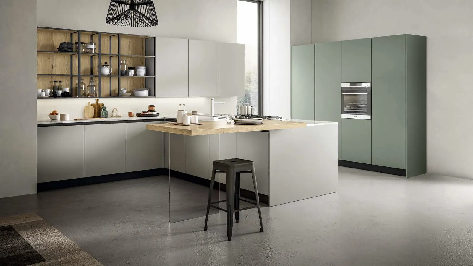 Cucina Moderna con penisola in laccato e laminato Cloe 04 di Arredo3