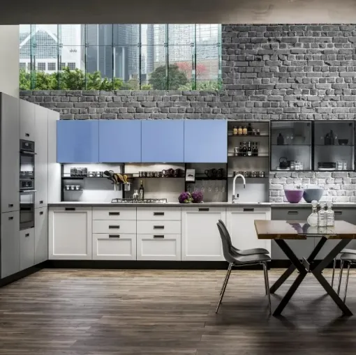 Cucina Moderna angolare Dallas 05 in PET Zucchero Grigio e Timo di Arrex