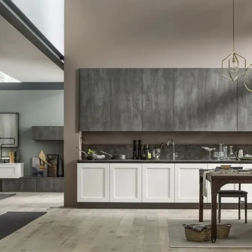 Cucina Moderna ad angolo Kali in Frassino Decapè laccato Ghiaccio e Piombo di Arrex