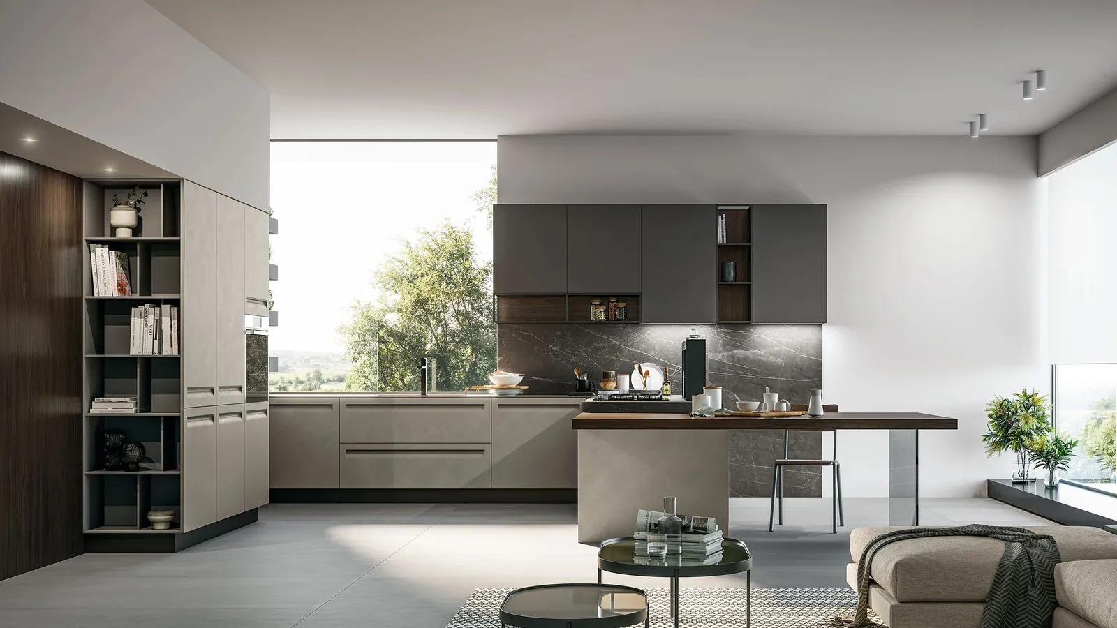 Cucina Moderna in Pet e laminato con penisola Tekna 05 di Arredo3