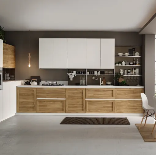 Cucina Moderna ad angolo Twin 03 in HPL Okobo Natural & White di Arrex