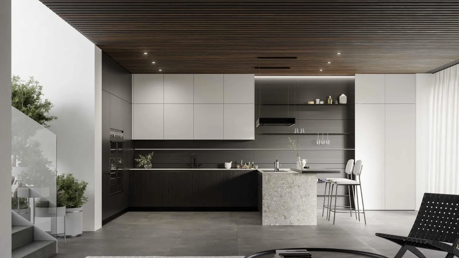 Cucina Moderna in laminato rovere e Pet con penisola Wega 01 di Arredo3