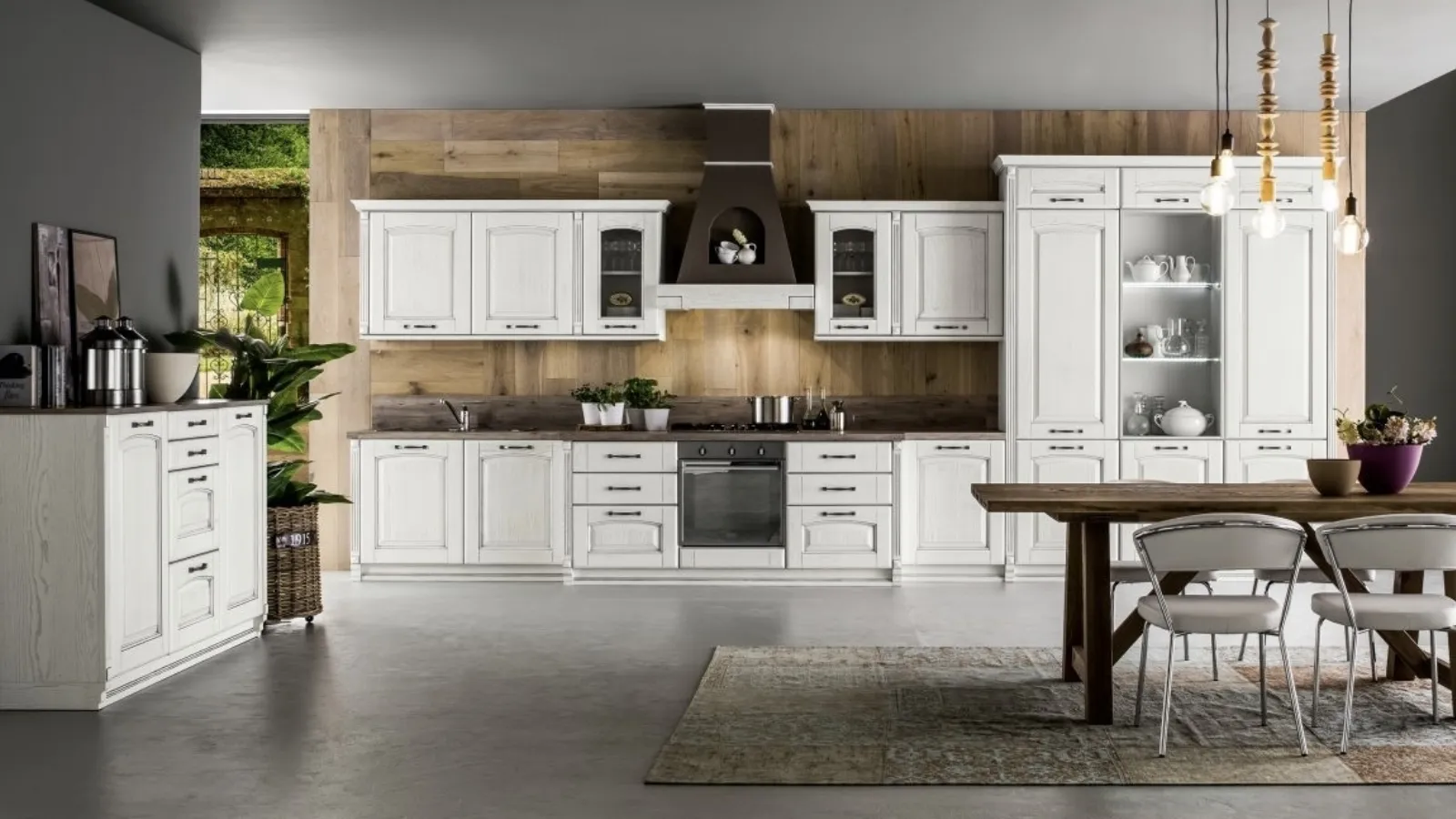 Cucina Shabby Chic lineare Magda 01 in legno di Rovere Decapè Gesso di Arrex