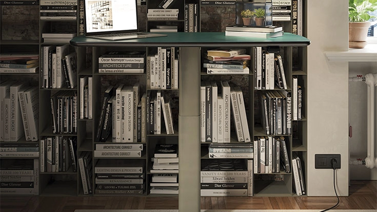 Scrivania Operativa in pelle e metallo Runner Leather di Cattelan Italia
